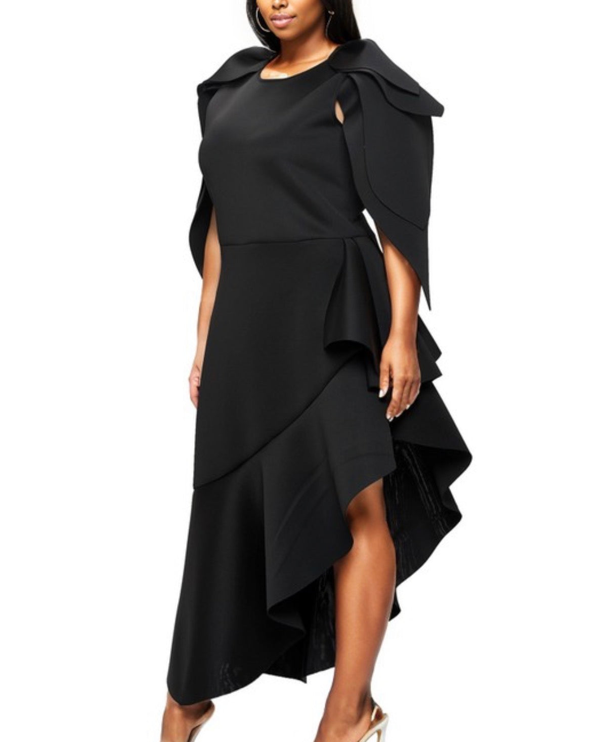 Cascading Sleeves Maxi Dress SISE RUFFLE Black