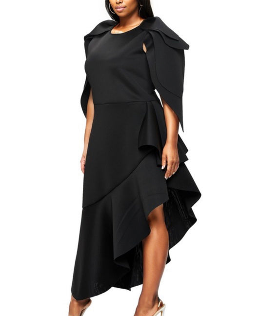 Cascading Sleeves Maxi Dress SISE RUFFLE Black