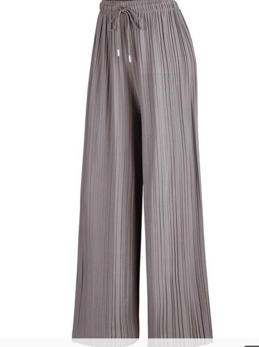 Pleated Wide Leg Palazzo Pants With Drawstring PLUS One  Sand