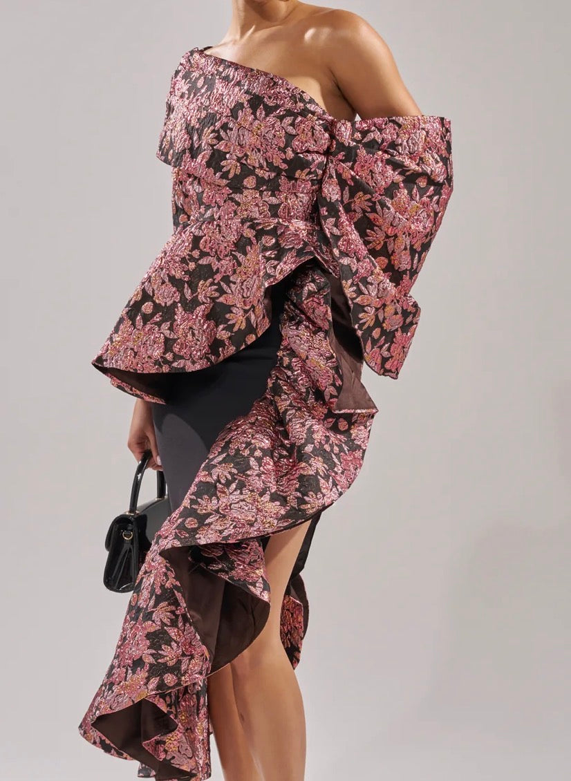 Off The Shoulder Print Skirt A Brocade
