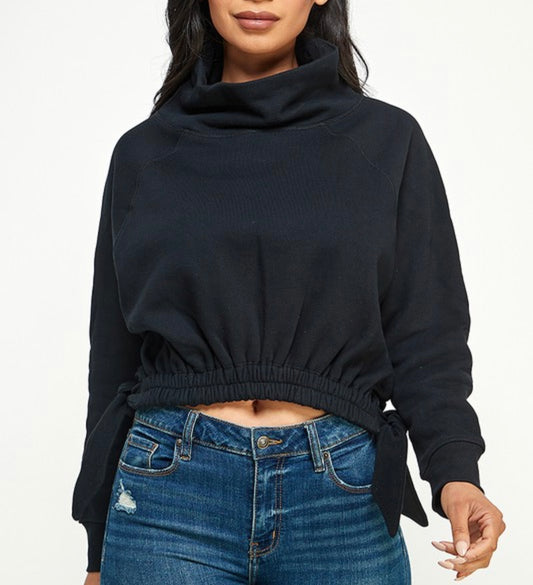 Fleece Fabric High Neck Cropped Sweatshirt