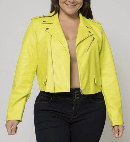 Plus Size Pu Leather Moto Jacket White