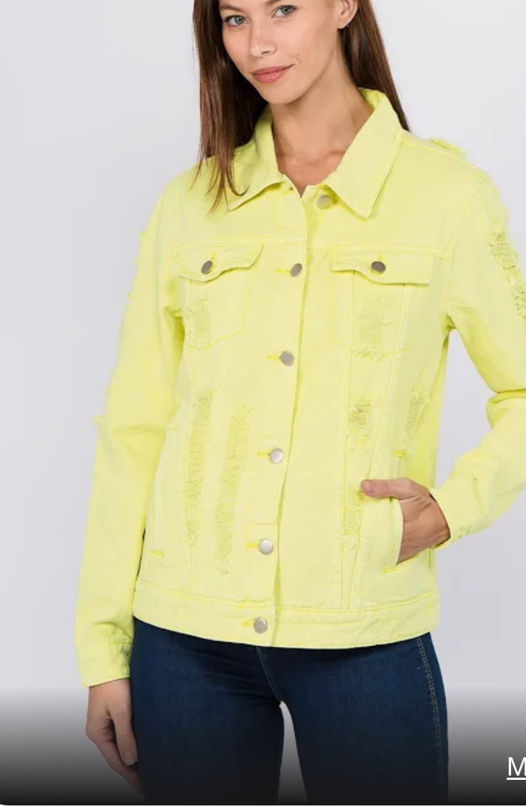 DISTRESSED BACK DENIM JACKET Lime