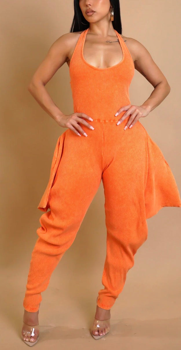 Orange RIBBED JUMPSUIT