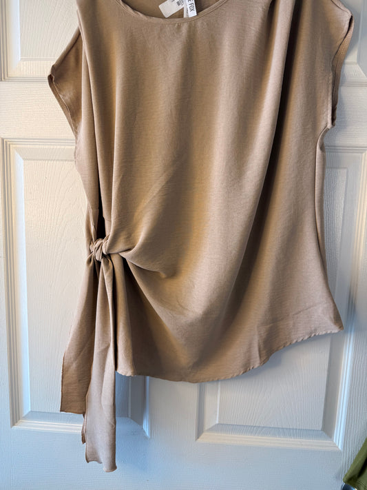 Side Tie Blouse Taupe 3x