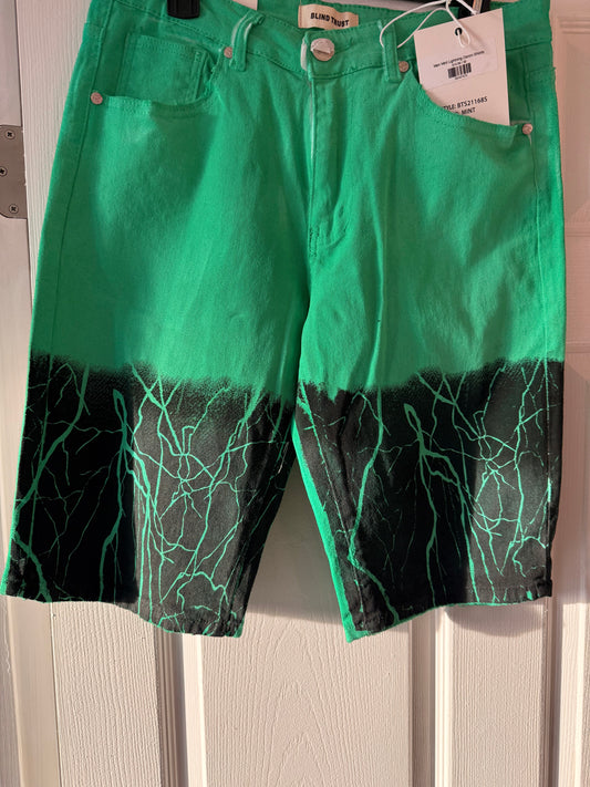 Men Mint Lightning Denim Shorts
