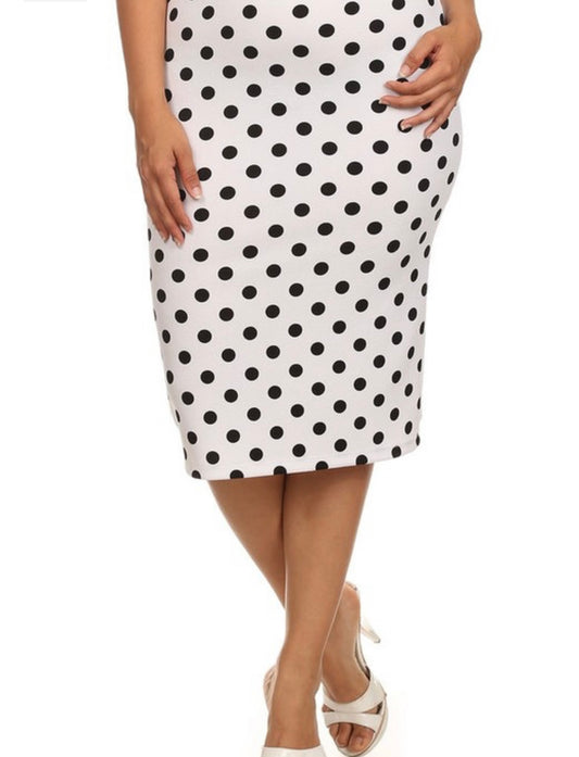 Plus Dot Printed, Pencil Skirt White