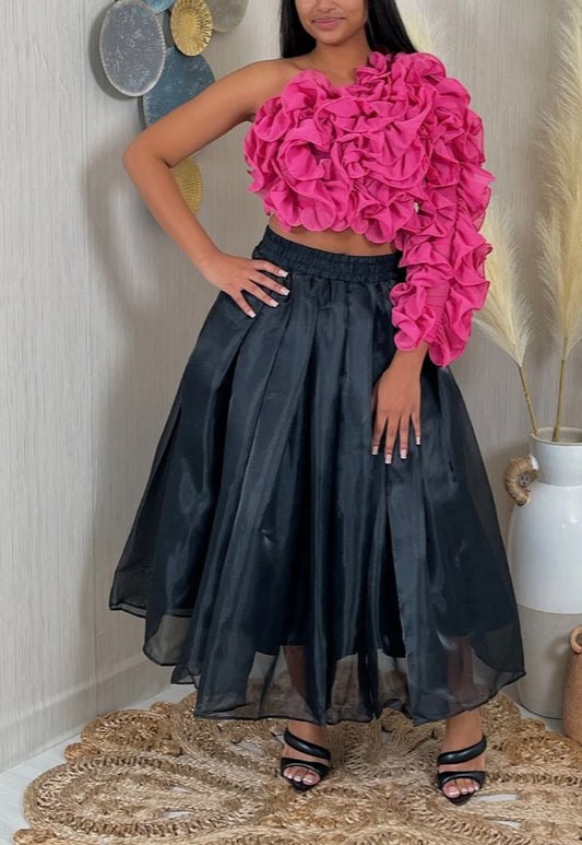 Ruffle One Shoulder Top Pink Pluse