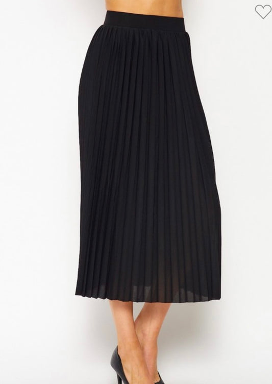 Pleated Matte Satin Maxi Skirt  Black