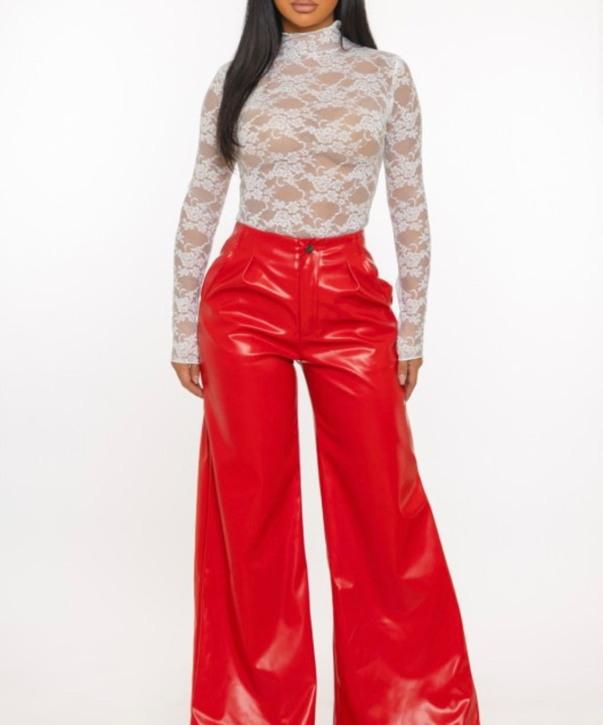 Wide Baggy Legs Thick Leather Long Pants Red