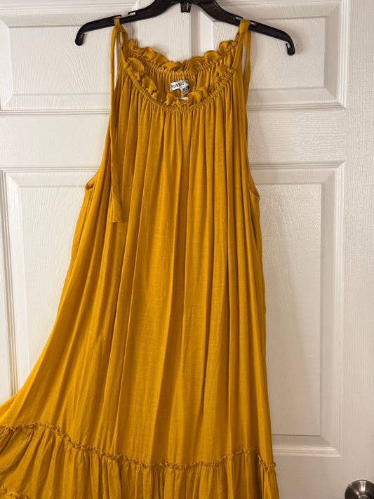 Mustard Dress Tie Shoulders Sleeveless 3x-2x
