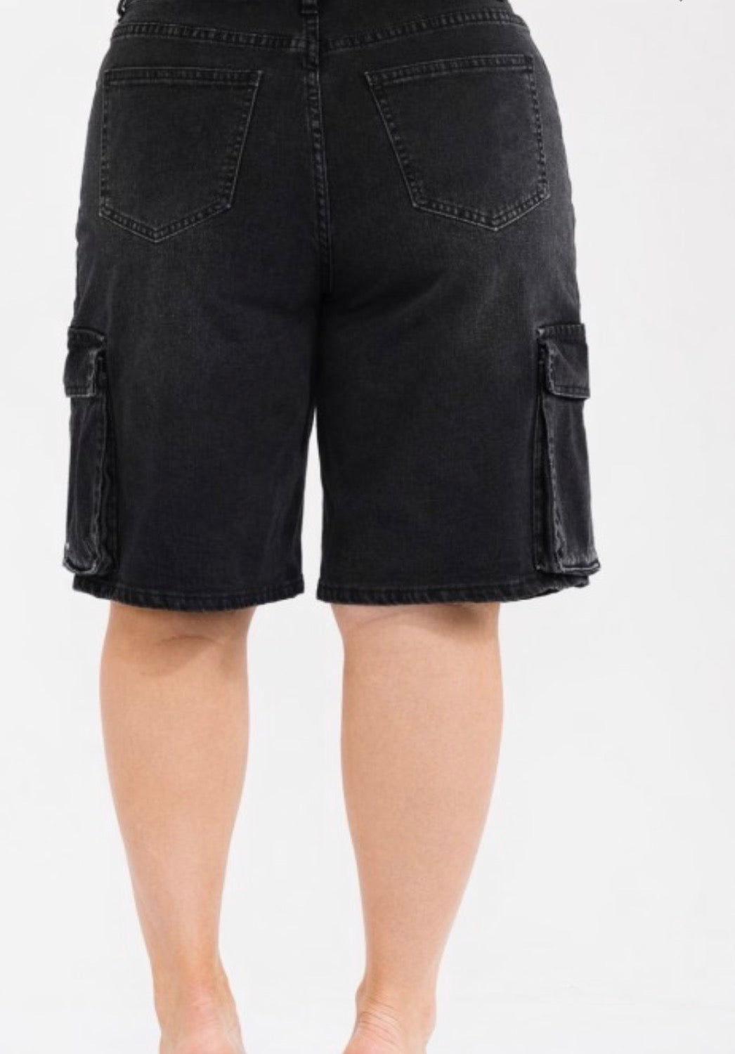Plus Size Denim Cargo Short Bermuda Wide Legs Stretch