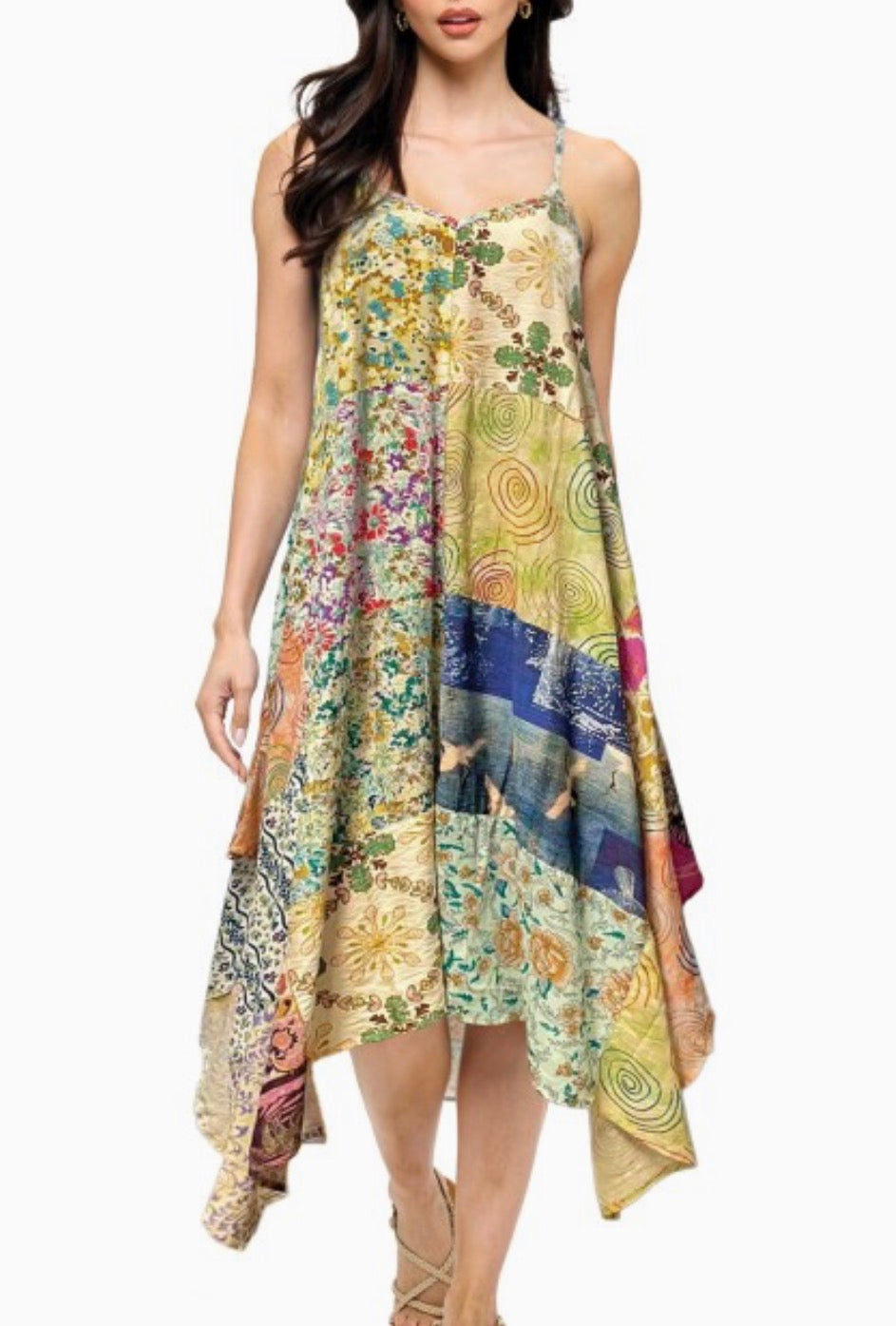 Beach Style Printed Patch Slip Dress
