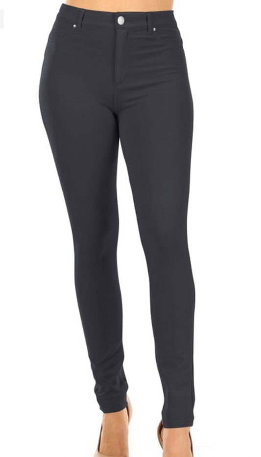 Plus Size Solid Mid-rise Ponte Pants Black Xl