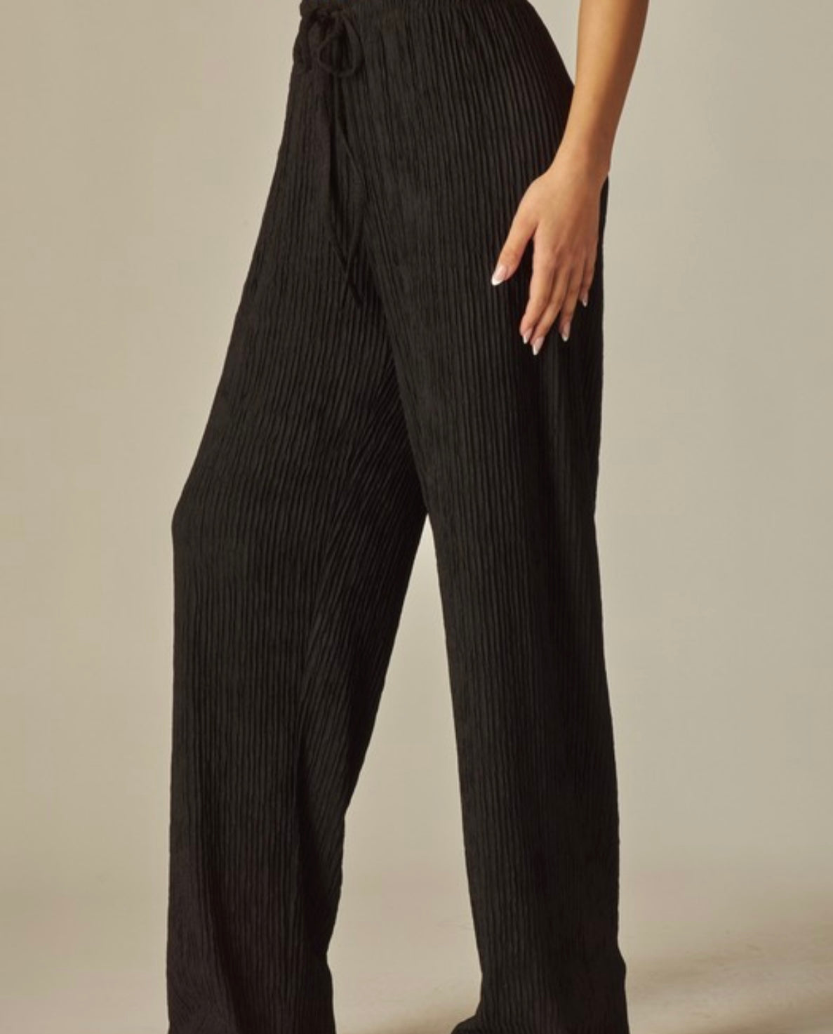 Crinkled  Drawstring Pants Black