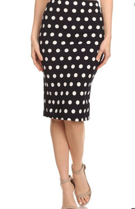Polka Dot  Pencil Skirt Navy