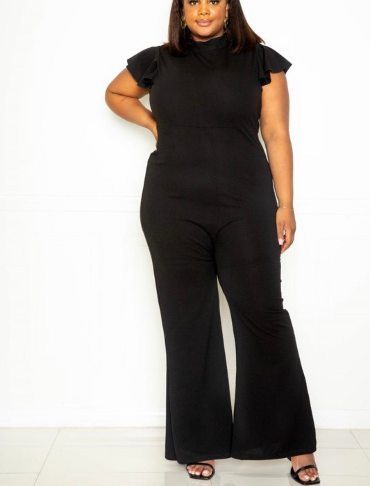 Ruffled Sleeved Jumpsuit With Keyhole Red