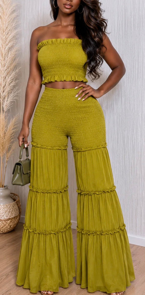 SMOCKED TUBE TOP & PANTS SET