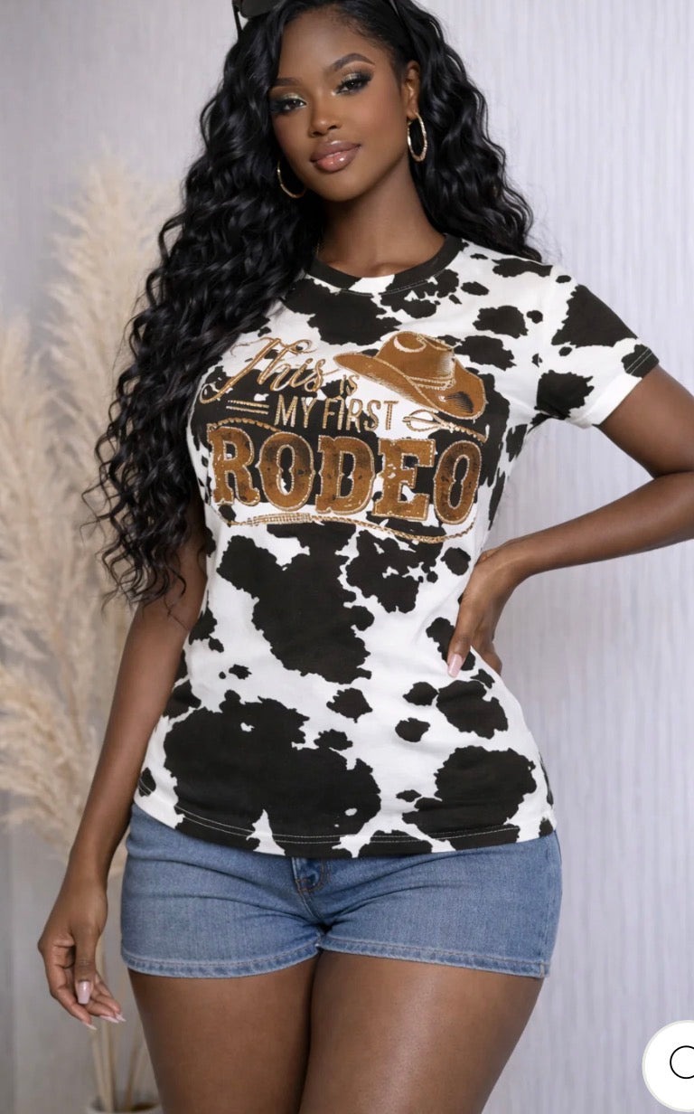 COW PRINT RODEO T-SHIRT