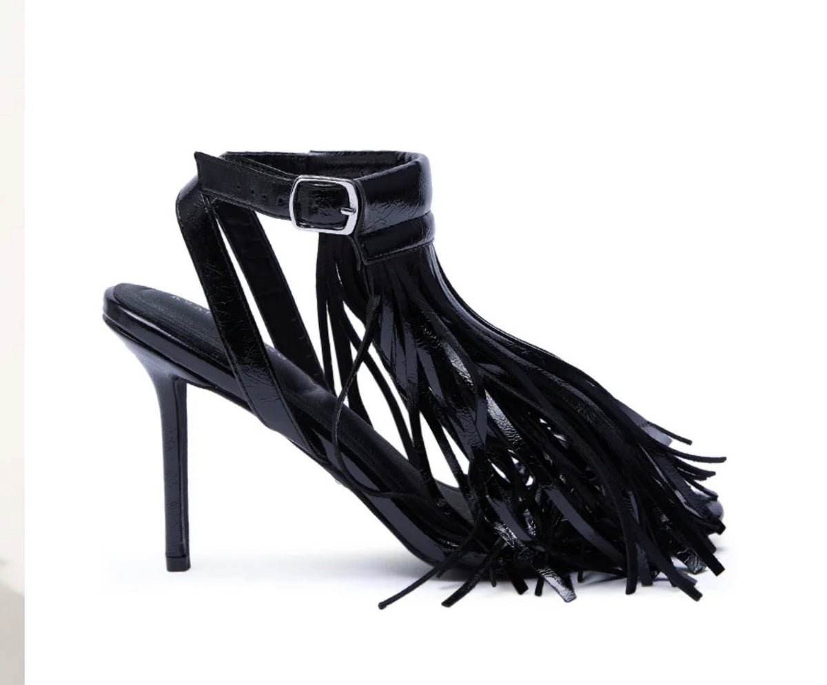 Black Fringe Heels A