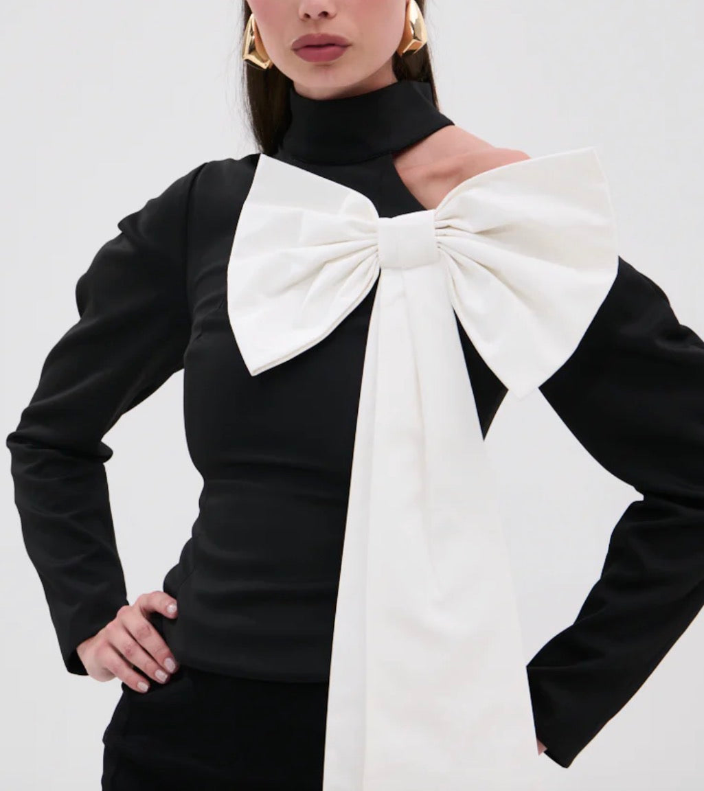 MOCK NECK BOW TOP A Black/White