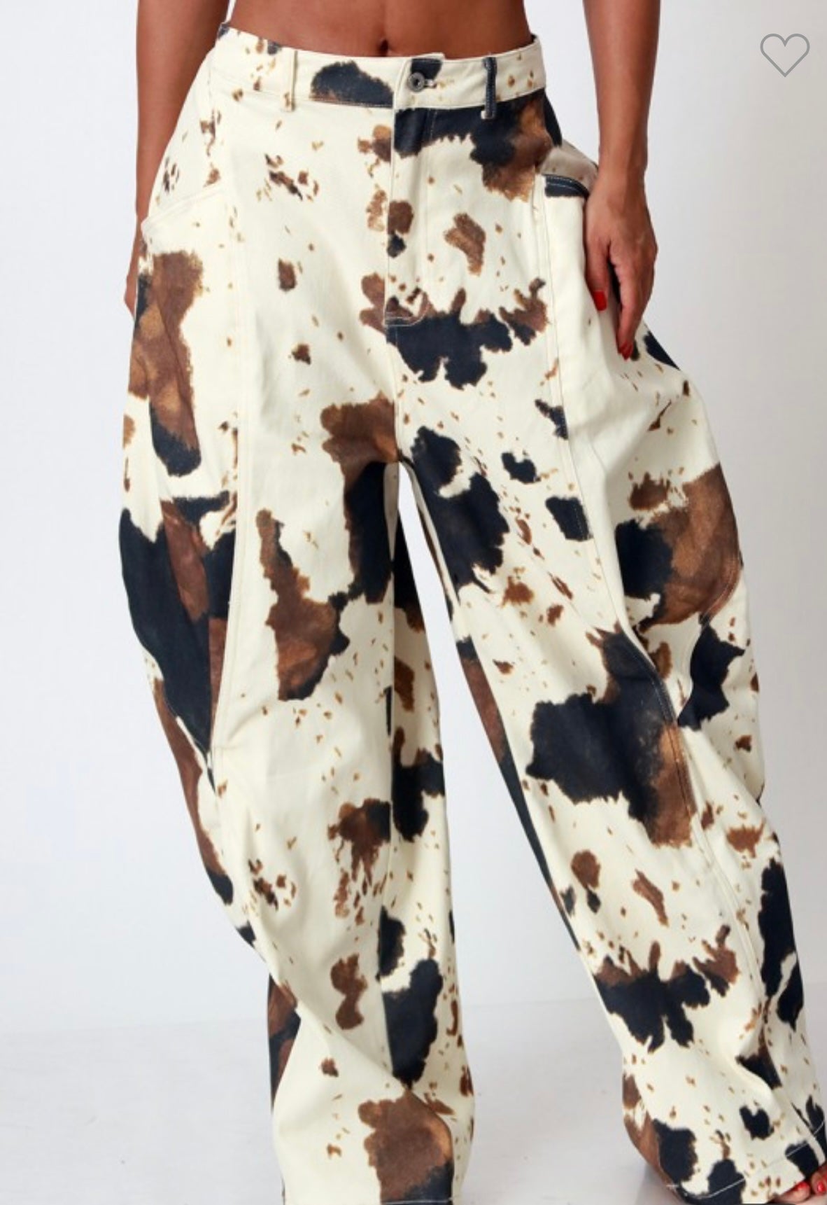 Wide Baggy Fit Cow Print Denim Jean