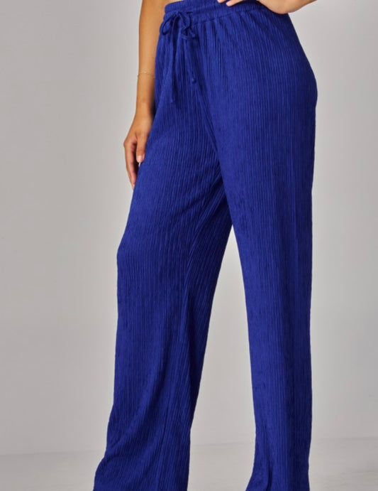 Crinkled Plisse Drawstring Pants BLUE