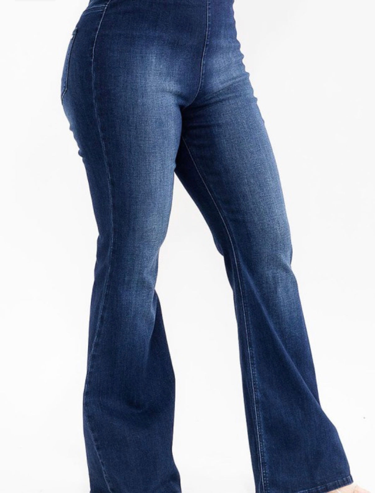 Elastic Waist Washed Bell Legs Denim Stretch Pants Plus