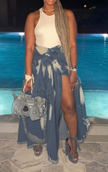Tie Dye Irregular Tie Waist Maxi Skirt