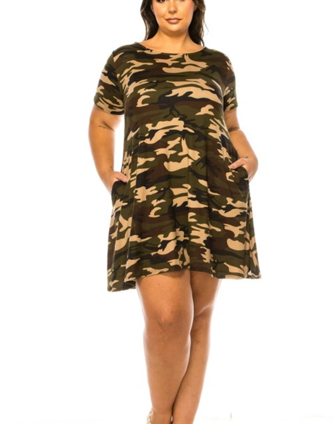Plus Camouflage Print, Short Sleeve Dress