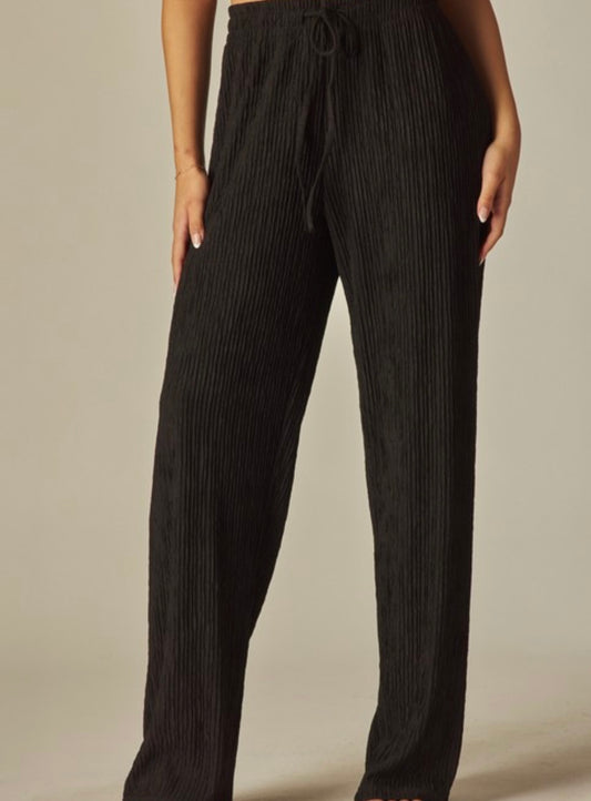 Crinkled  Drawstring Pants Black