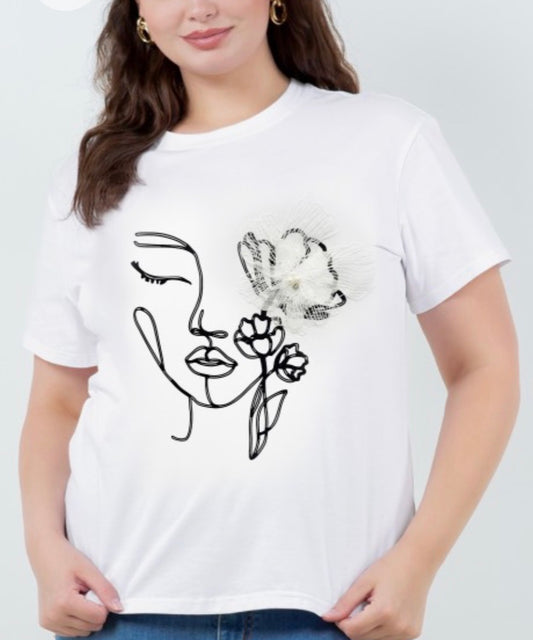 Floral Face Graphic  T-SHIRT Plus White