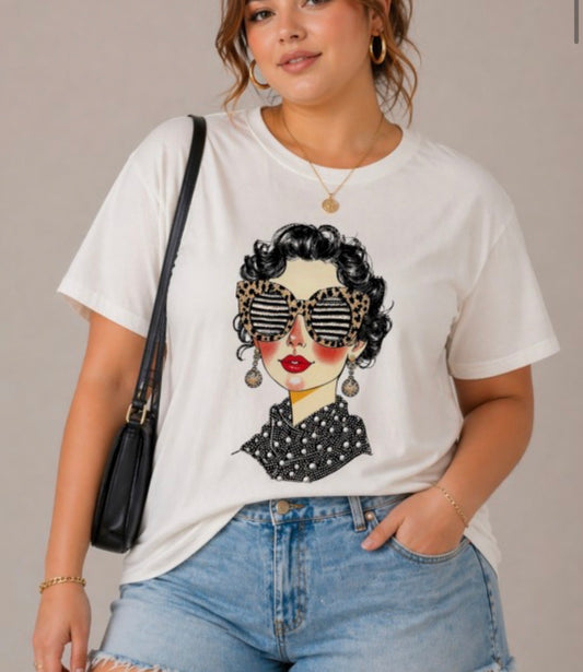 Plus Fashion Lady Graphic Tee Pearls
