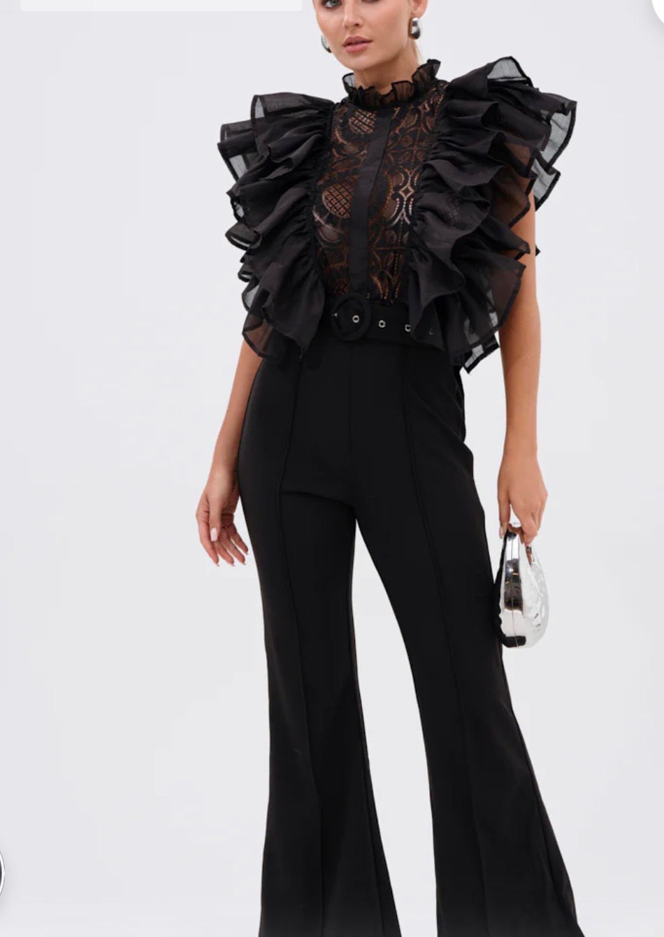 Ruffle Sleeve Jumpsuit Black