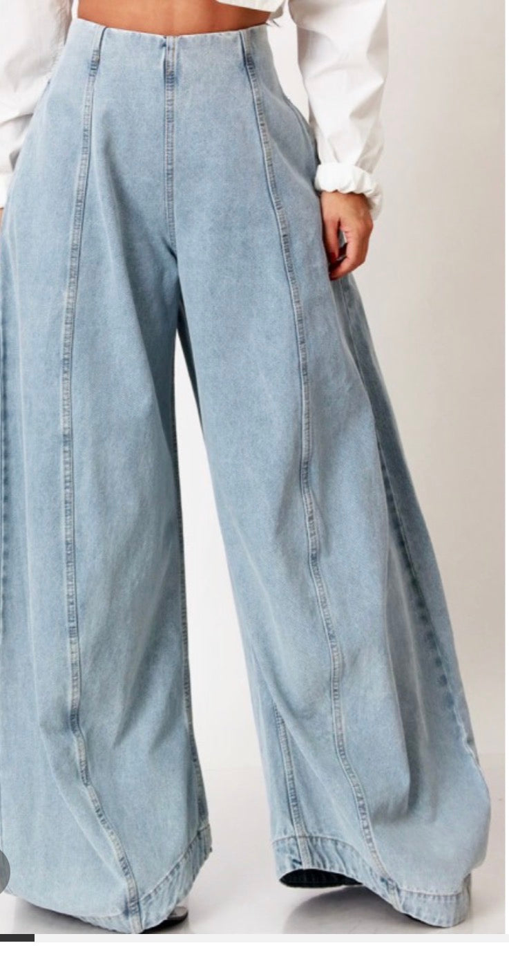 High Waisted Pocket Barrel Leg Denim Pants