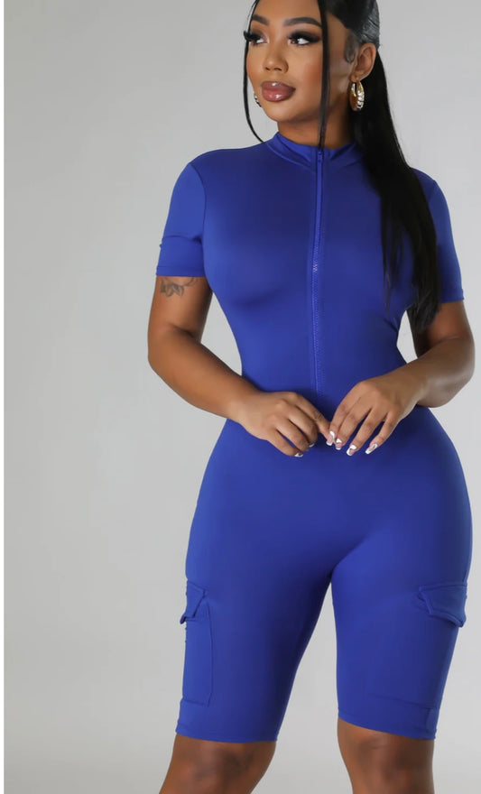 Zip Cargo Romper  Royal
