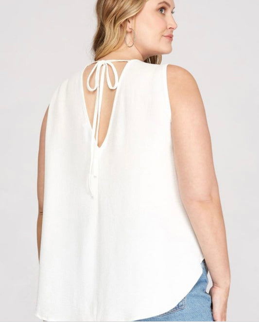 Off White Surplice Tie-back Plus Size Top