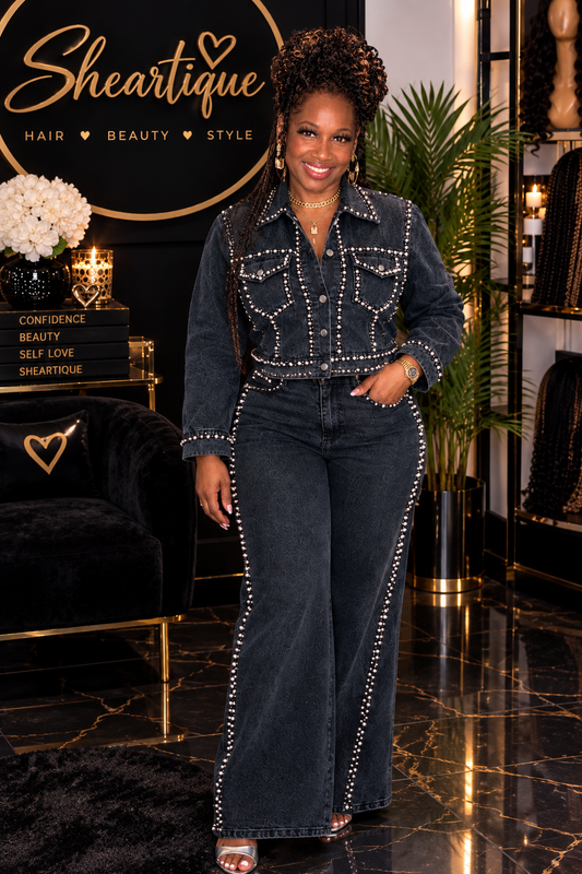 STUDS DETAIL JACKET & PANTS SET