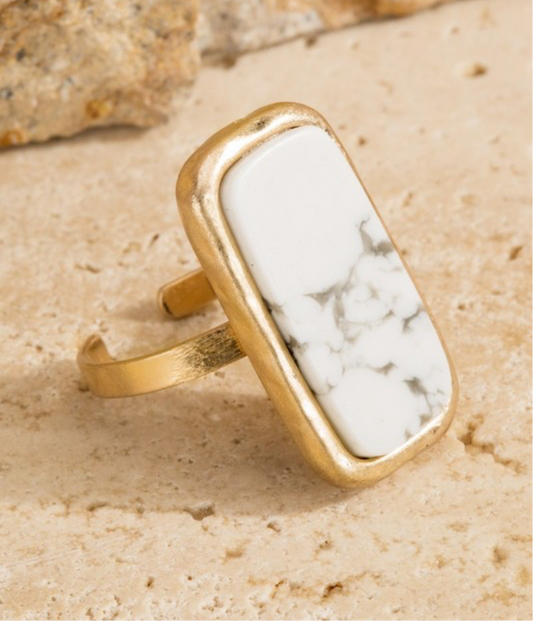 Natural Stone Rectangle Ring