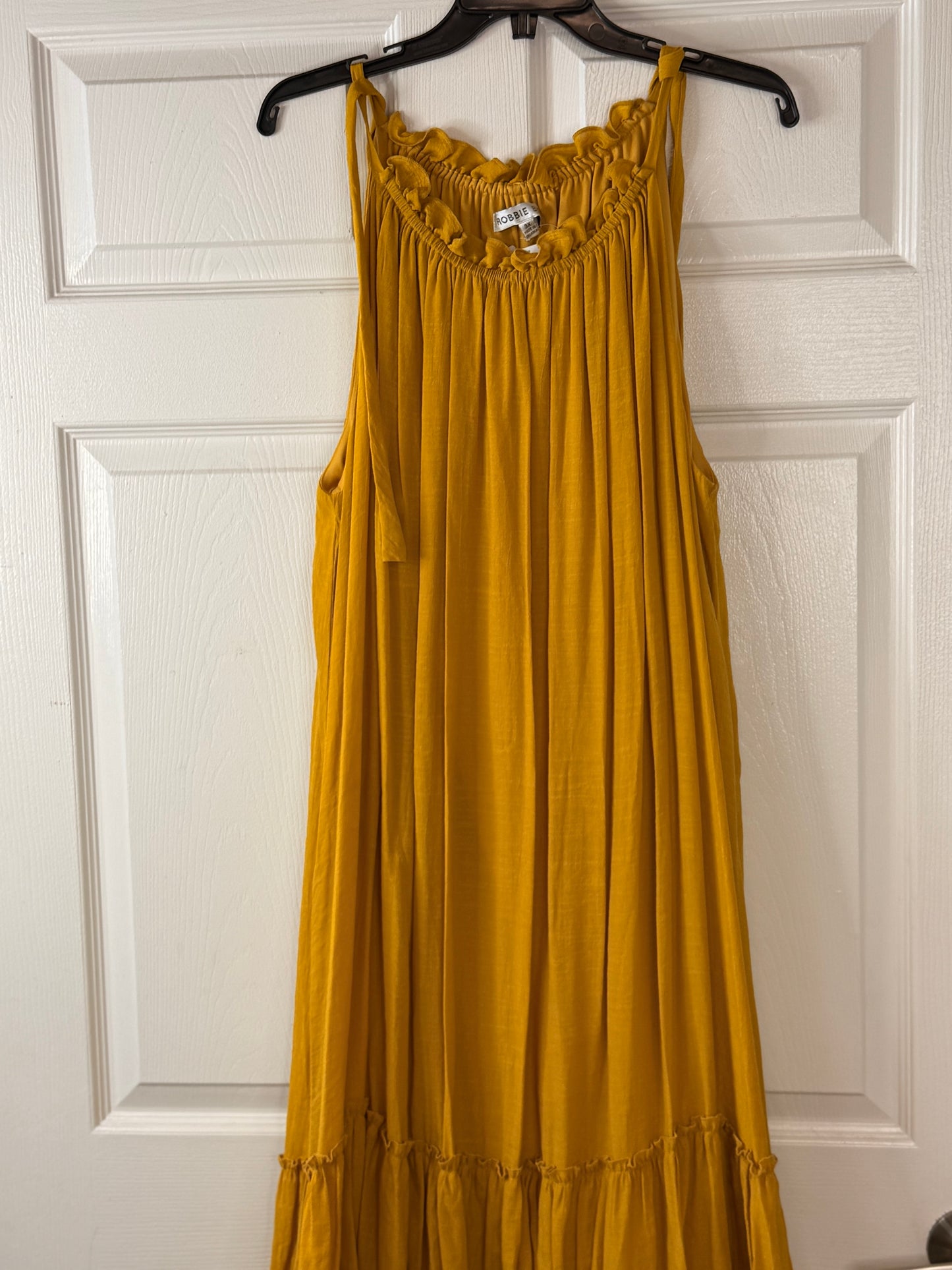 Mustard Dress Tie Shoulders Sleeveless 3x-2x