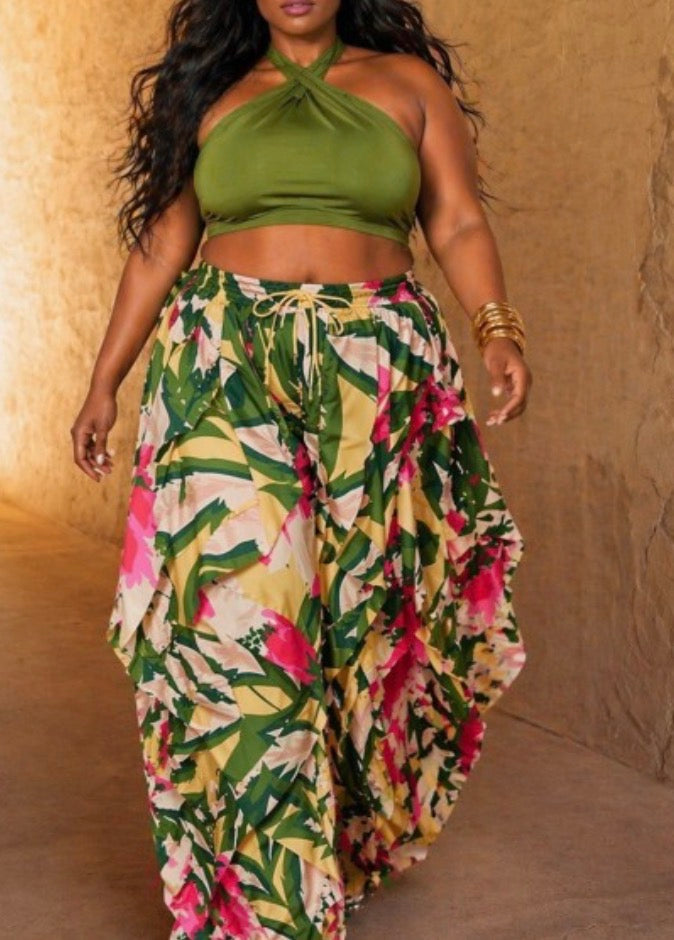 Plus Size Oversized Wide Leg Ruffle Jogger Pants