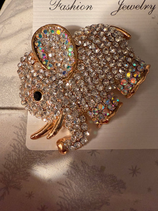 Over Size Elephant Brooch Bling