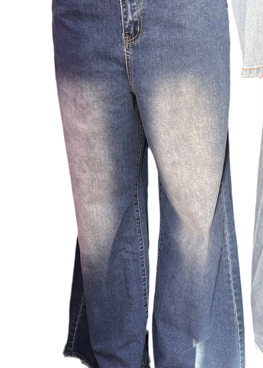 Super Wide Leg Paints Denim Fringe Plus Dark