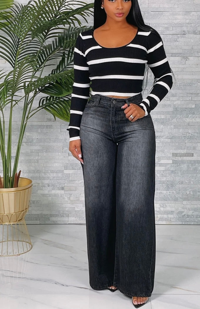 HIGH WAIST WIDE LEG DENIM PANTS