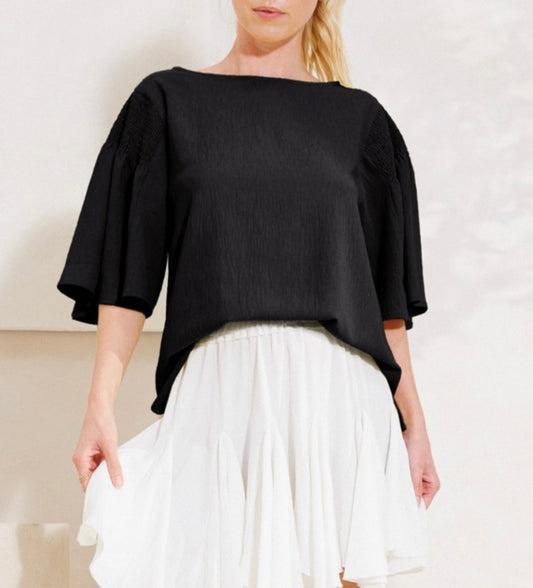 Plus Textured Woven Drop Shoulder Blouse Black