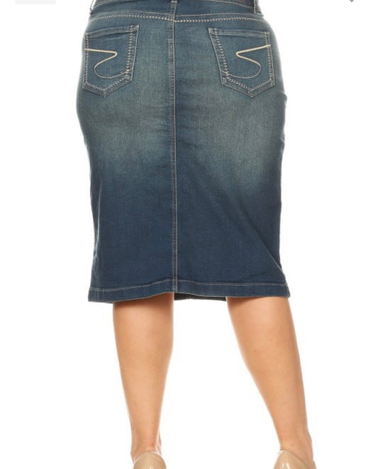 Denim Skirt Plus Size Vintage Wash BOTG (Cowboy)