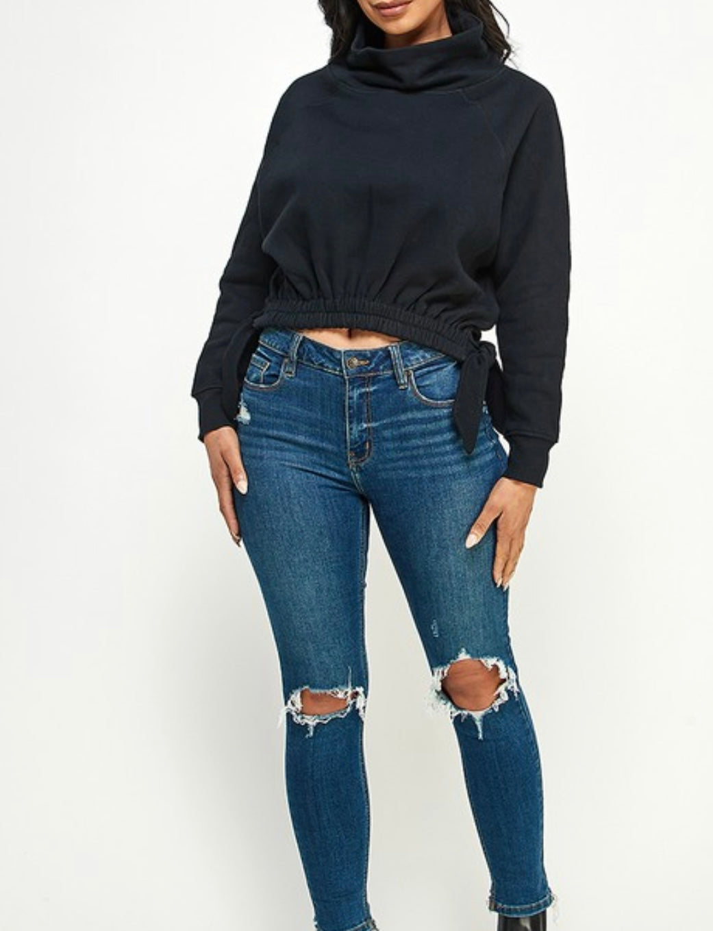 Fleece Fabric High Neck Cropped Sweatshirt
