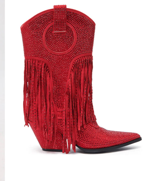 Red Bling Tassel CowboyBoot 2