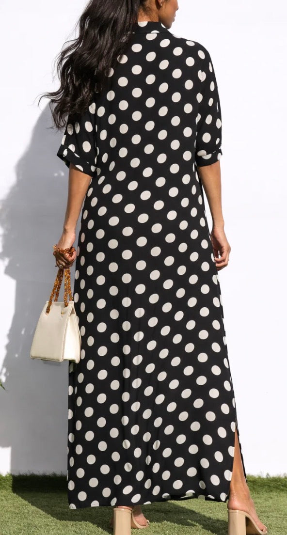 POLKA DOT BUTTON DOWN SHIRT LONG DRESS