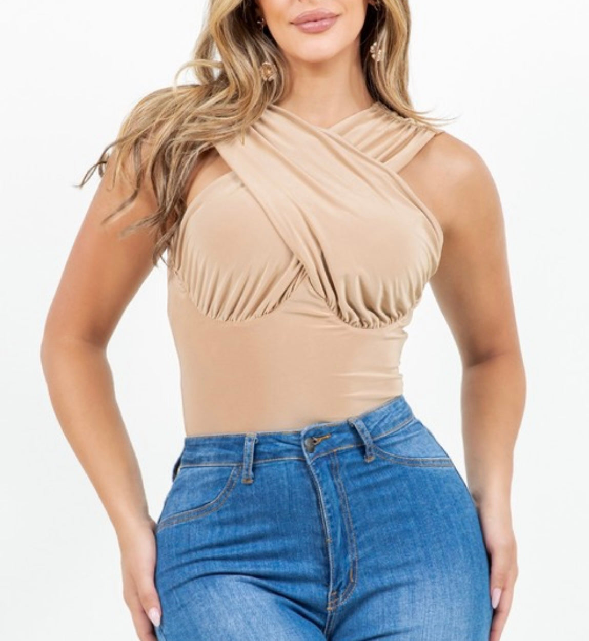 Wrap Lining Bodysuit Pink